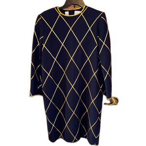 American vintage Bill Bass Women's Navy L/S Dress size 10 gold buttons 100% wool